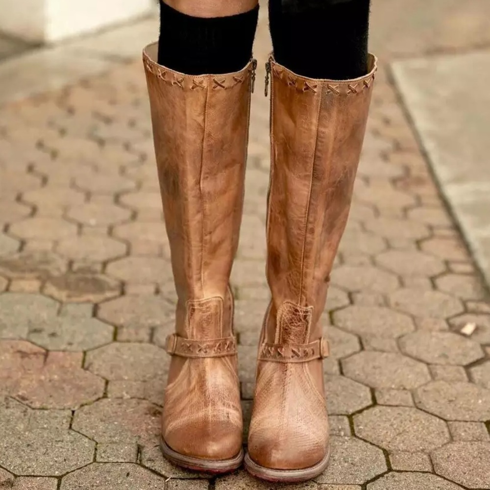 Bed Stu Women’s Glaye Leather Distressed Riding Boots Tan Rustic Size 6